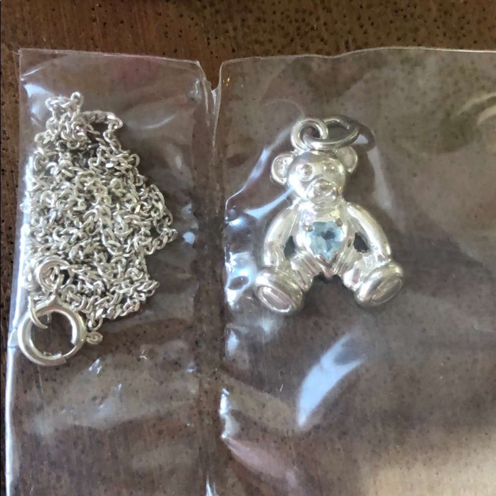 Sterling silver bear necklace with Blue stone